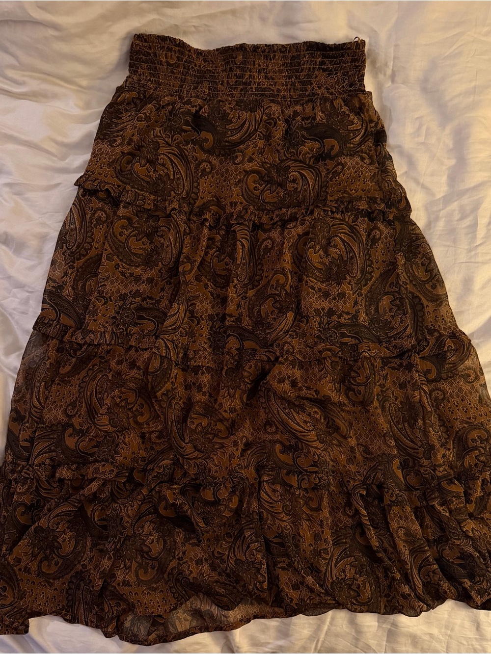Women's Brown Paisley Tiered Maxi Skirt